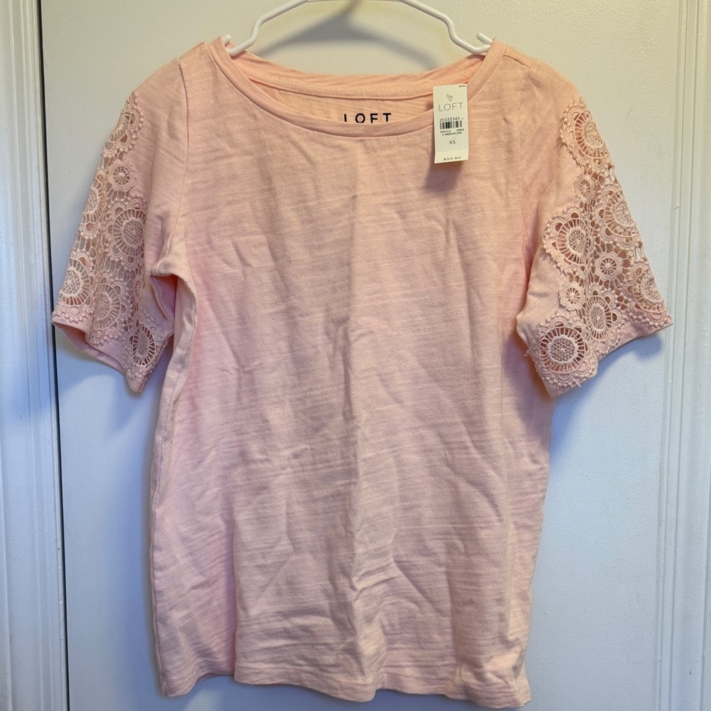 LOFT Blush Lace Sleeve Tee. XS but fits like a small.